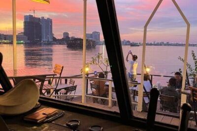 Sunset Cruise on the Mekong with Kanika Boat - Heading toward Arexat: stilt houses and Chams boats along the way